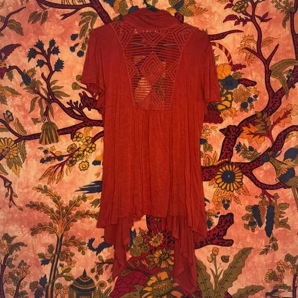 Short-sleeve Orange Flowing Cardigan - Picture 2 of 4